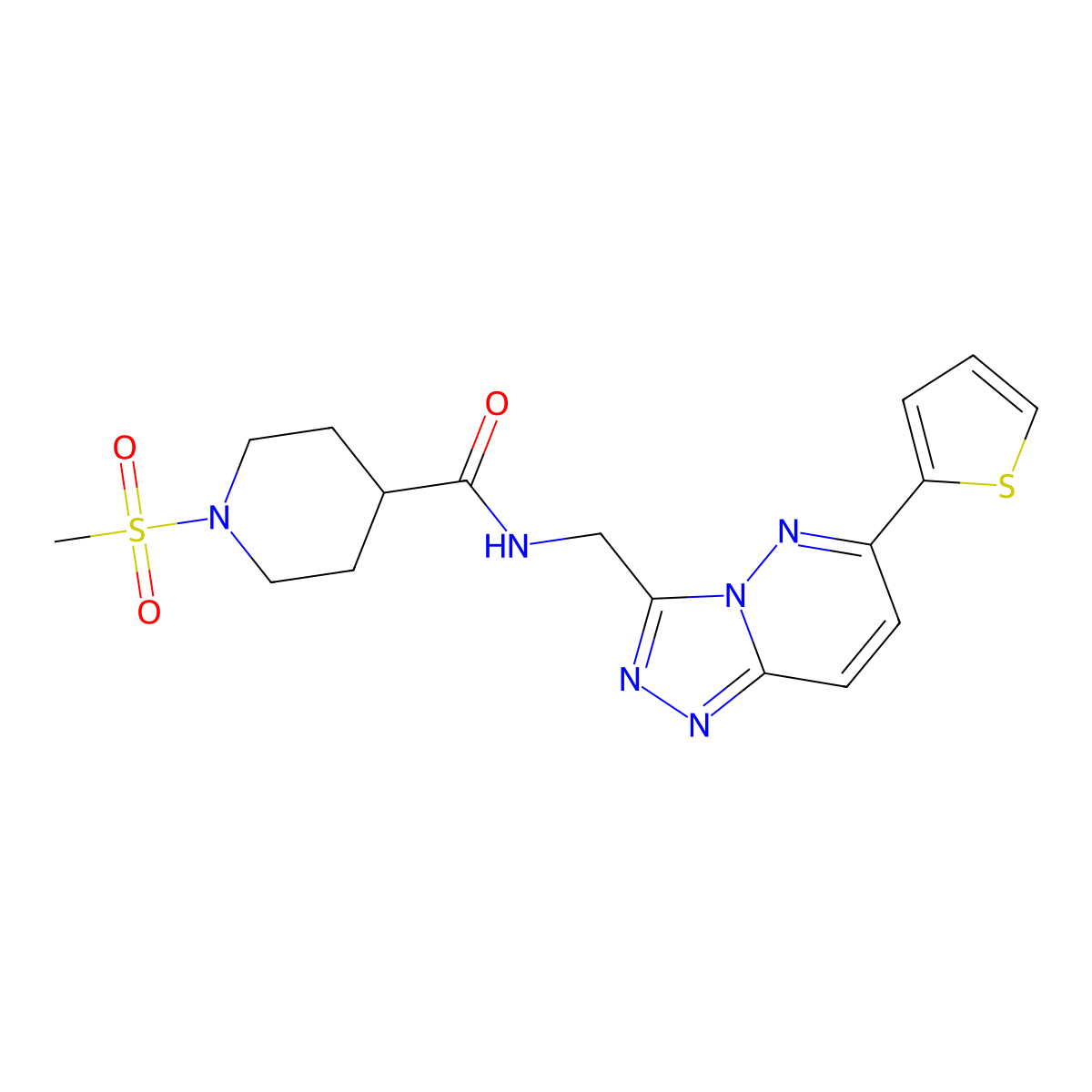 1-(methylsulfonyl)-N-((6-(thiophen-2-yl)-[1,2,4]triazolo[4,3-b]pyridazin-3-yl)methyl)piperidine-4-carboxamide molecular structure, CAS 2034262-17-2