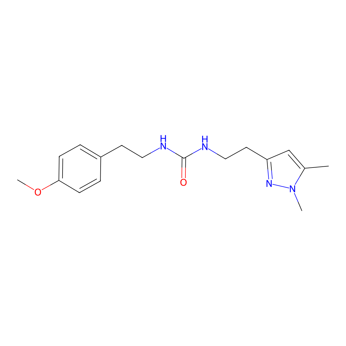 1-(2-(1,5-dimethyl-1H-pyrazol-3-yl)ethyl)-3-(4-methoxyphenethyl)urea molecular structure, CAS 2034262-18-3