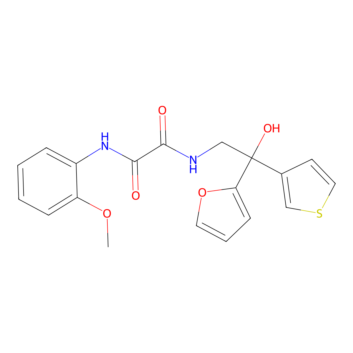 N1-(2-(furan-2-yl)-2-hydroxy-2-(thiophen-3-yl)ethyl)-N2-(2-methoxyphenyl)oxalamide molecular structure, CAS 2034262-22-9