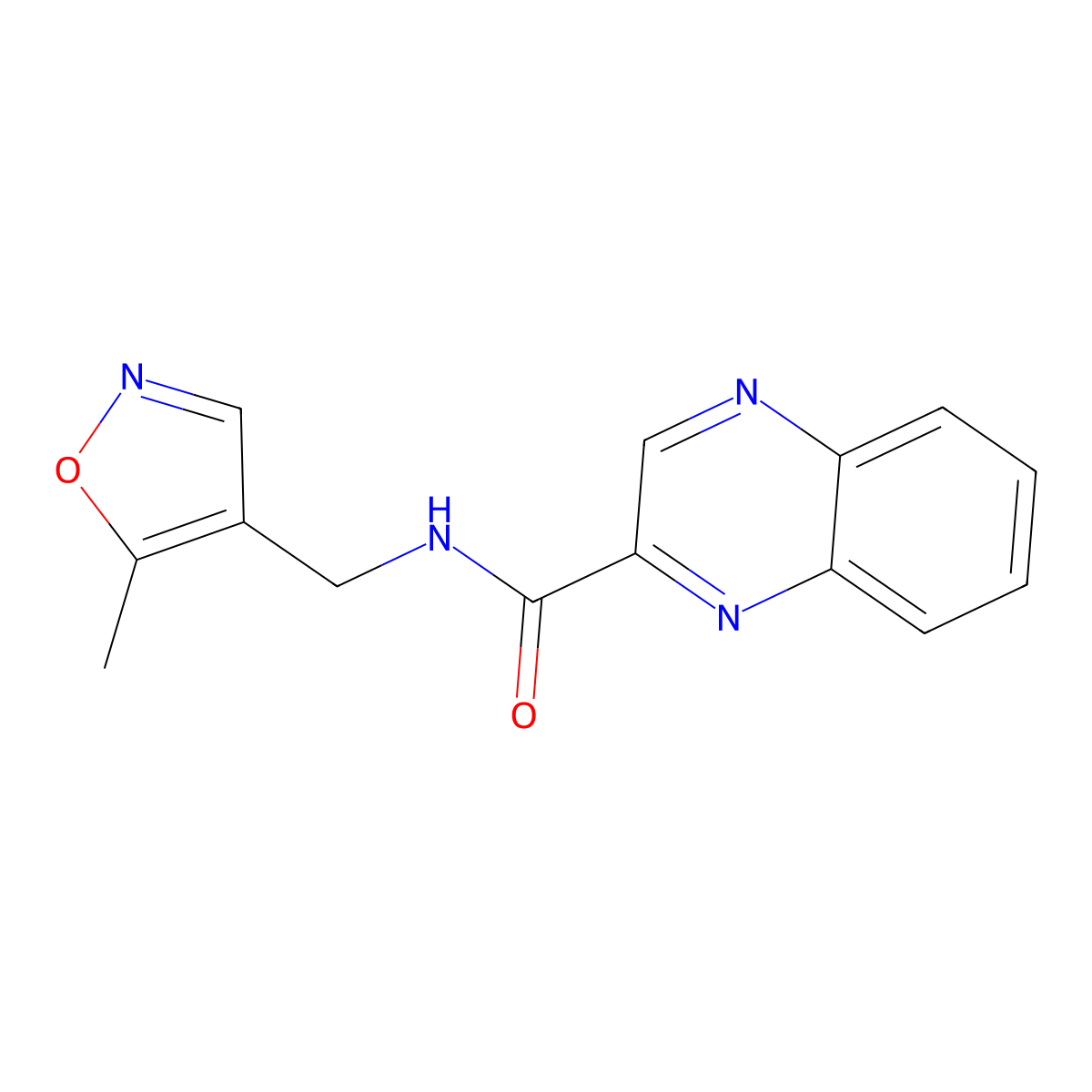 N-((5-methylisoxazol-4-yl)methyl)quinoxaline-2-carboxamide molecular structure, CAS 2034262-23-0