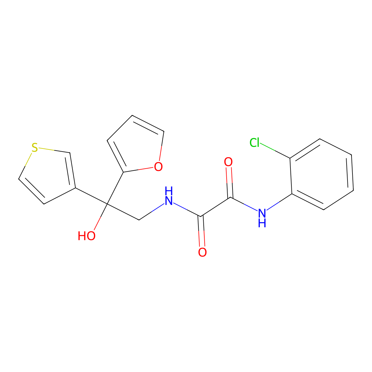 N1-(2-chlorophenyl)-N2-(2-(furan-2-yl)-2-hydroxy-2-(thiophen-3-yl)ethyl)oxalamide molecular structure, CAS 2034262-24-1
