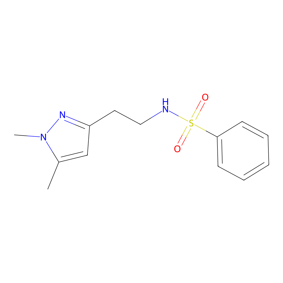 N-(2-(1,5-dimethyl-1H-pyrazol-3-yl)ethyl)benzenesulfonamide molecular structure, CAS 2034262-25-2