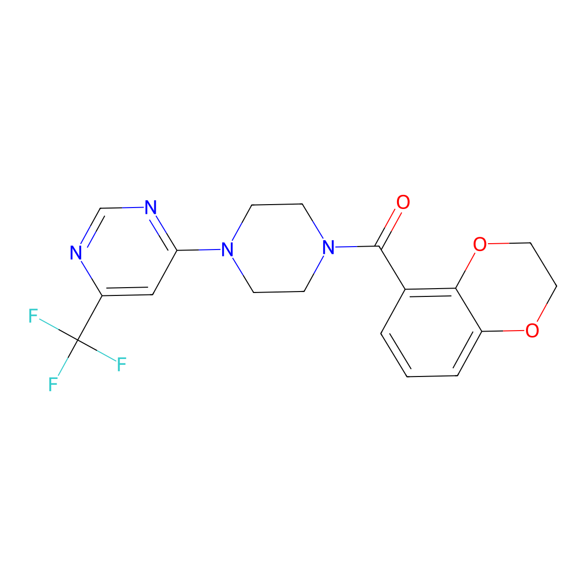 (2,3-Dihydrobenzo[b][1,4]dioxin-5-yl)(4-(6-(trifluoromethyl)pyrimidin-4-yl)piperazin-1-yl)methanone molecular structure, CAS 2034262-29-6
