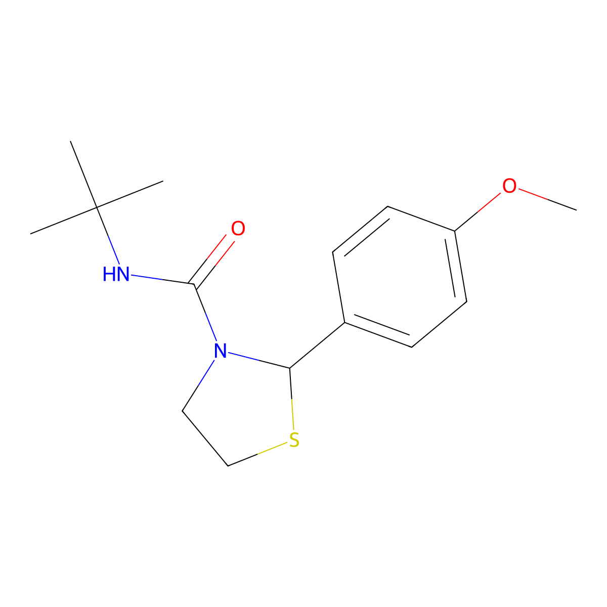 N-(tert-butyl)-2-(4-methoxyphenyl)thiazolidine-3-carboxamide molecular structure, CAS 2034262-30-9
