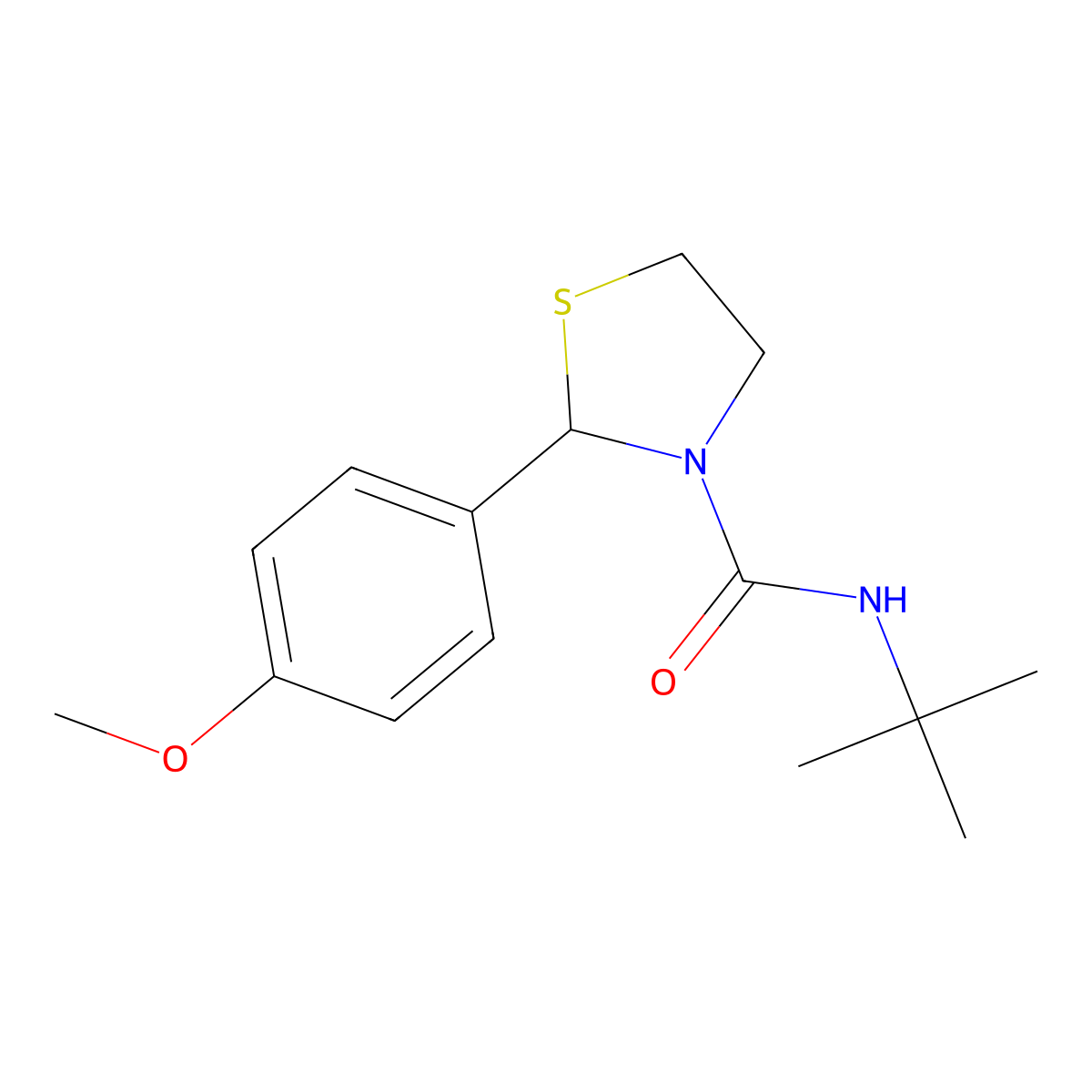 N-(tert-butyl)-2-(4-methoxyphenyl)thiazolidine-3-carboxamide molecular structure, CAS 2034262-30-9