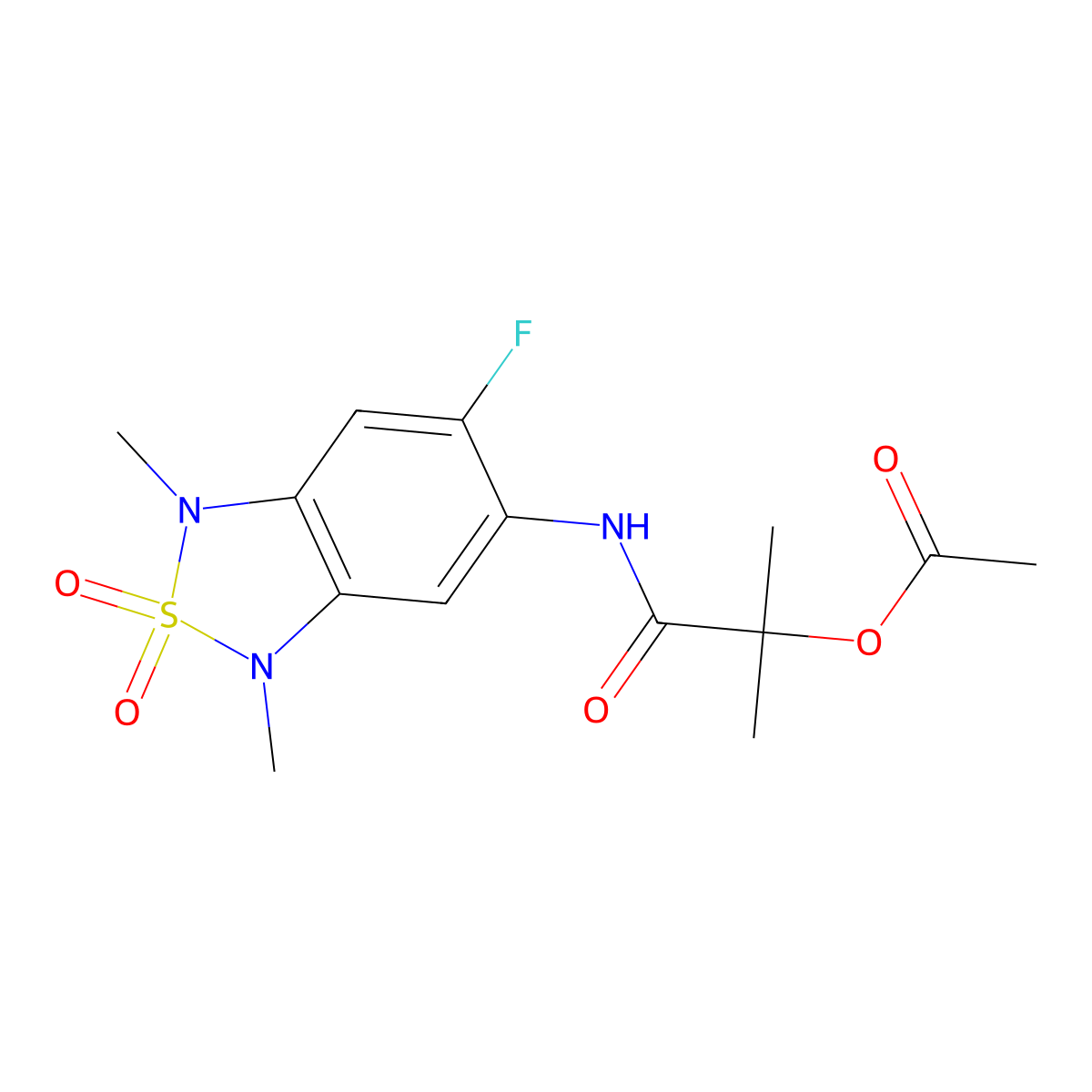 1-((6-Fluoro-1,3-dimethyl-2,2-dioxido-1,3-dihydrobenzo[c][1,2,5]thiadiazol-5-yl)amino)-2-methyl-1-oxopropan-2-yl acetate molecular structure, CAS 2034262-33-2