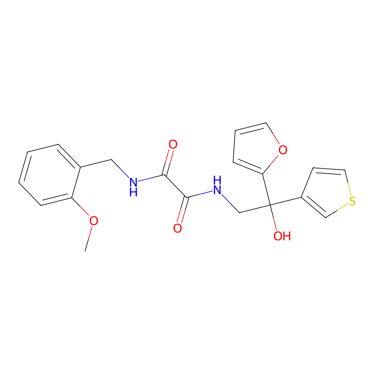 N1-(2-(furan-2-yl)-2-hydroxy-2-(thiophen-3-yl)ethyl)-N2-(2-methoxybenzyl)oxalamide molecular structure, CAS 2034262-34-3