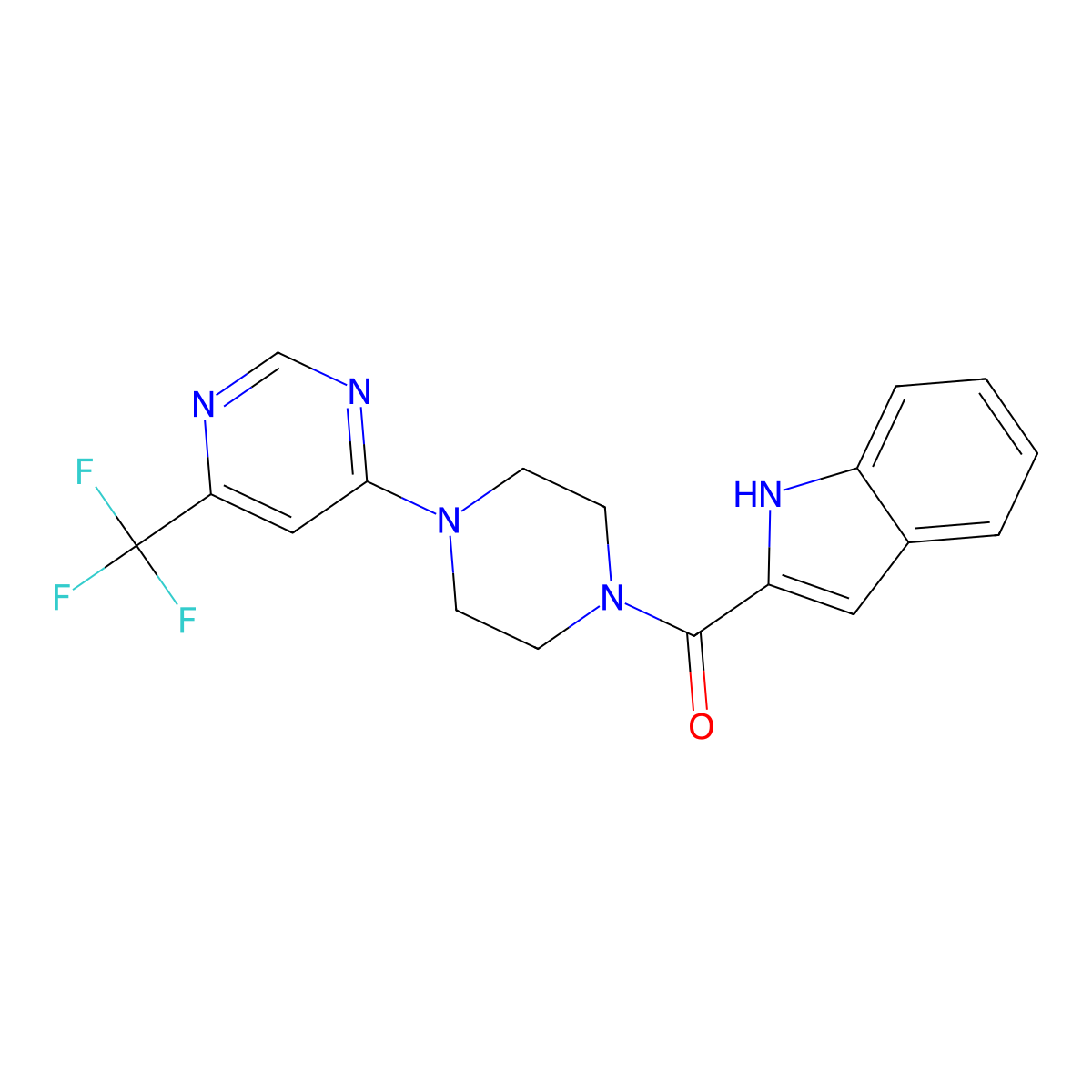 (1H-indol-2-yl)(4-(6-(trifluoromethyl)pyrimidin-4-yl)piperazin-1-yl)methanone molecular structure, CAS 2034262-37-6