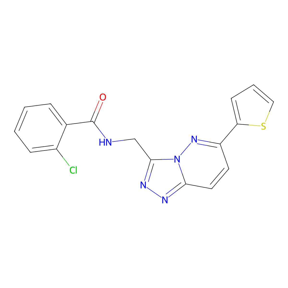2-chloro-N-((6-(thiophen-2-yl)-[1,2,4]triazolo[4,3-b]pyridazin-3-yl)methyl)benzamide molecular structure, CAS 2034262-41-2