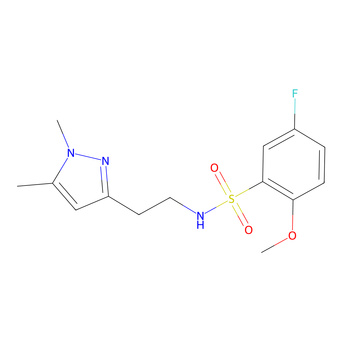 N-(2-(1,5-dimethyl-1H-pyrazol-3-yl)ethyl)-5-fluoro-2-methoxybenzenesulfonamide molecular structure, CAS 2034262-43-4