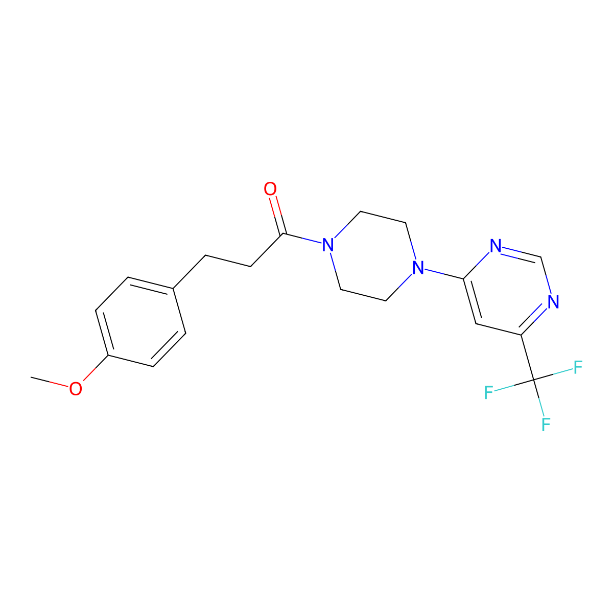 3-(4-Methoxyphenyl)-1-{4-[6-(trifluoromethyl)pyrimidin-4-yl]piperazin-1-yl}propan-1-one molecular structure, CAS 2034262-45-6