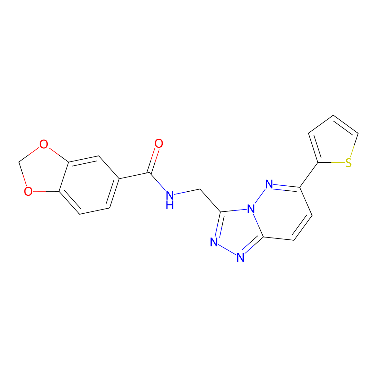 N-((6-(thiophen-2-yl)-[1,2,4]triazolo[4,3-b]pyridazin-3-yl)methyl)benzo[d][1,3]dioxole-5-carboxamide molecular structure, CAS 2034262-50-3