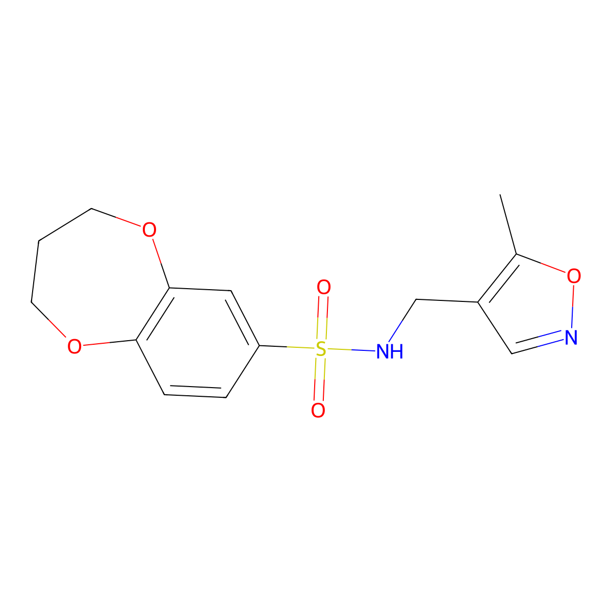 N-((5-methylisoxazol-4-yl)methyl)-3,4-dihydro-2H-benzo[b][1,4]dioxepine-7-sulfonamide molecular structure, CAS 2034262-51-4