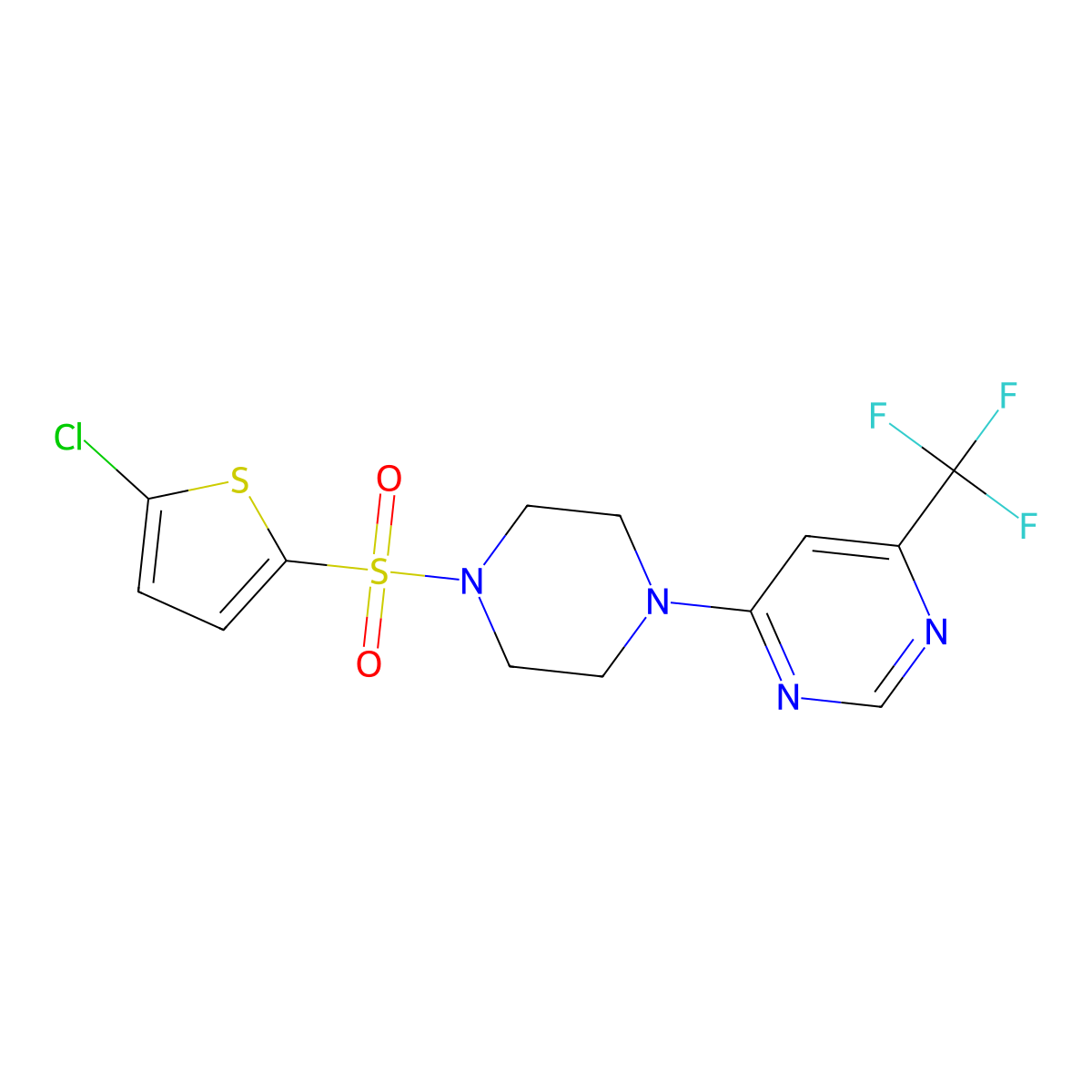 4-(4-((5-Chlorothiophen-2-yl)sulfonyl)piperazin-1-yl)-6-(trifluoromethyl)pyrimidine molecular structure, CAS 2034262-53-6