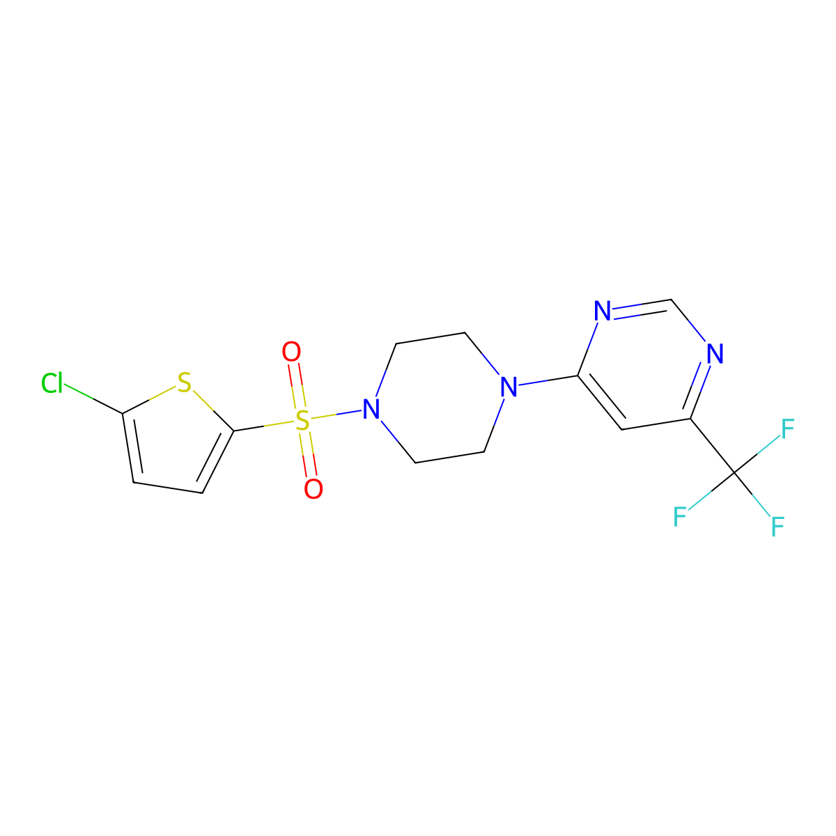 4-(4-((5-Chlorothiophen-2-yl)sulfonyl)piperazin-1-yl)-6-(trifluoromethyl)pyrimidine molecular structure, CAS 2034262-53-6