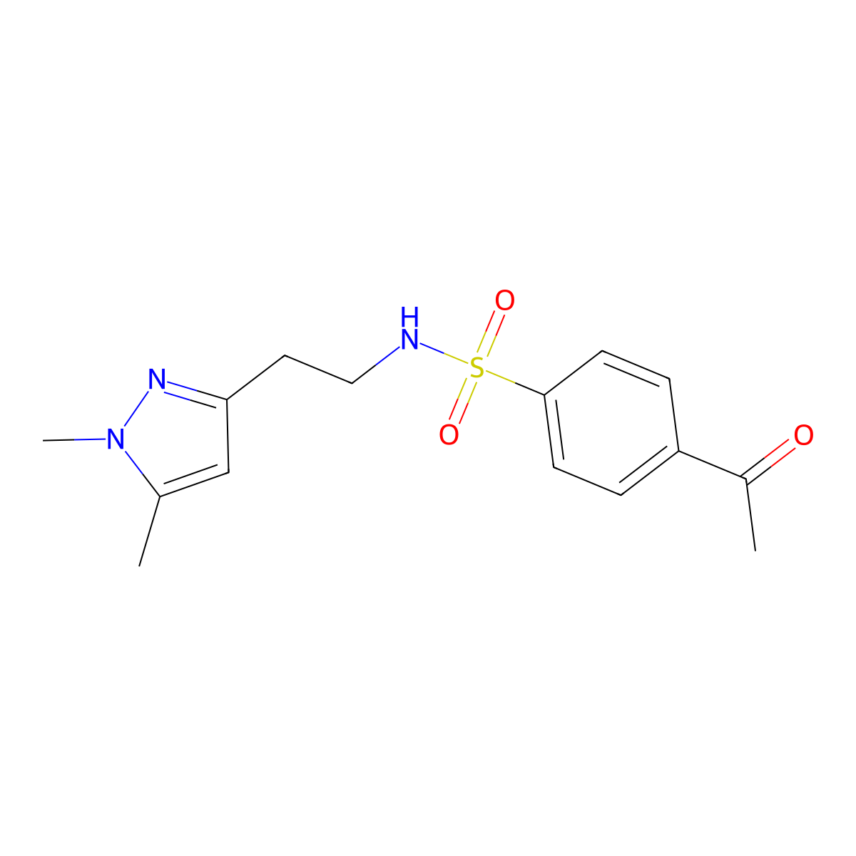 4-acetyl-N-(2-(1,5-dimethyl-1H-pyrazol-3-yl)ethyl)benzenesulfonamide molecular structure, CAS 2034262-54-7