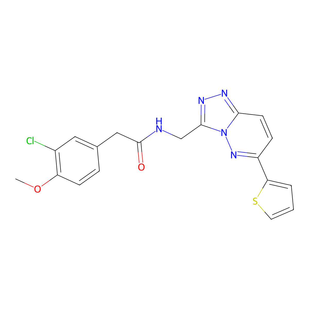 2-(3-chloro-4-methoxyphenyl)-N-((6-(thiophen-2-yl)-[1,2,4]triazolo[4,3-b]pyridazin-3-yl)methyl)acetamide molecular structure, CAS 2034262-58-1