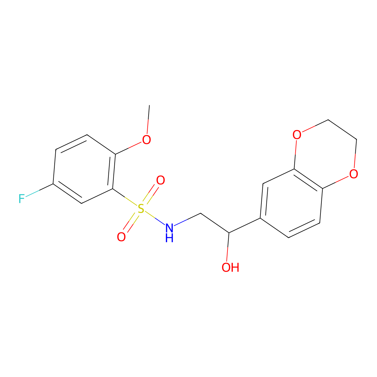 N-(2-(2,3-dihydrobenzo[b][1,4]dioxin-6-yl)-2-hydroxyethyl)-5-fluoro-2-methoxybenzenesulfonamide molecular structure, CAS 2034262-62-7