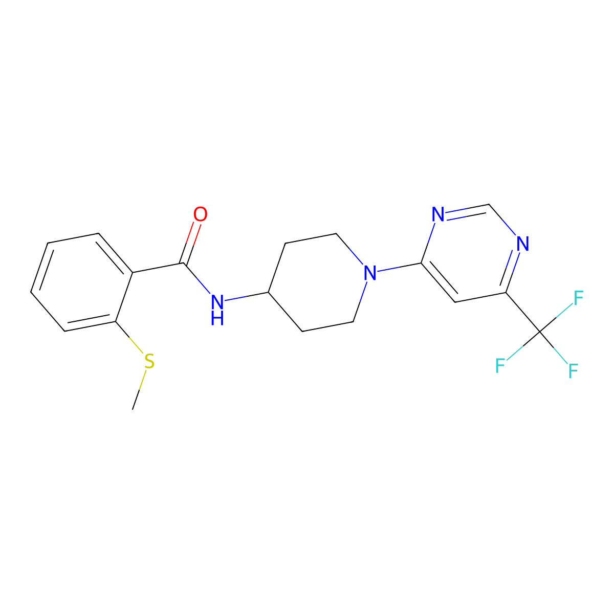 2-(methylthio)-N-(1-(6-(trifluoromethyl)pyrimidin-4-yl)piperidin-4-yl)benzamide molecular structure, CAS 2034262-63-8