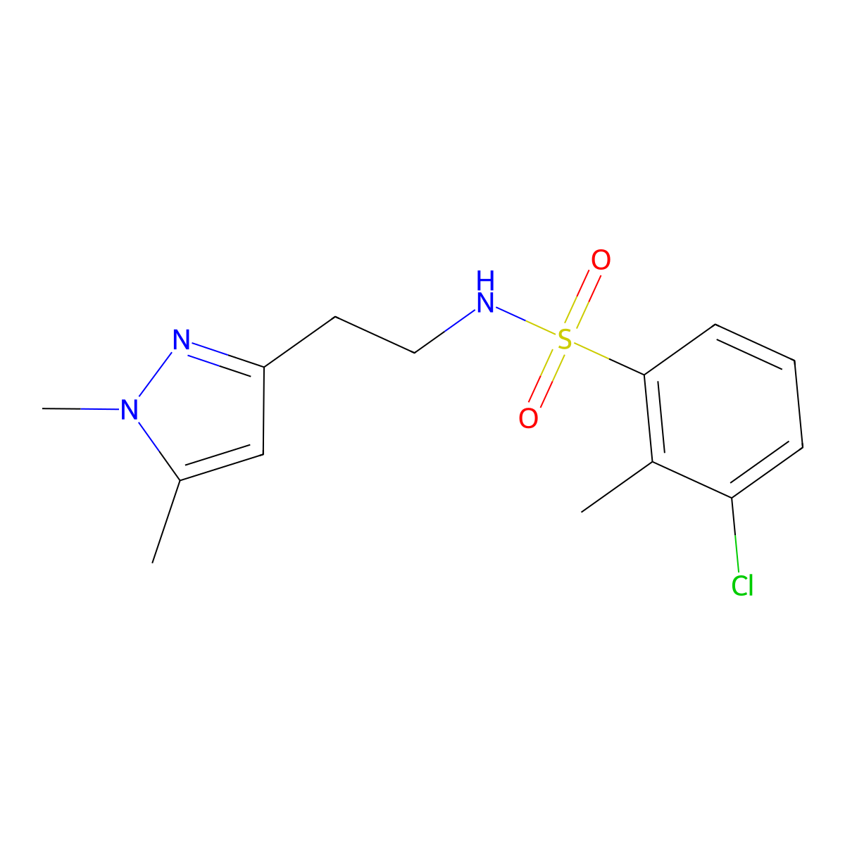 3-chloro-N-(2-(1,5-dimethyl-1H-pyrazol-3-yl)ethyl)-2-methylbenzenesulfonamide molecular structure, CAS 2034262-65-0