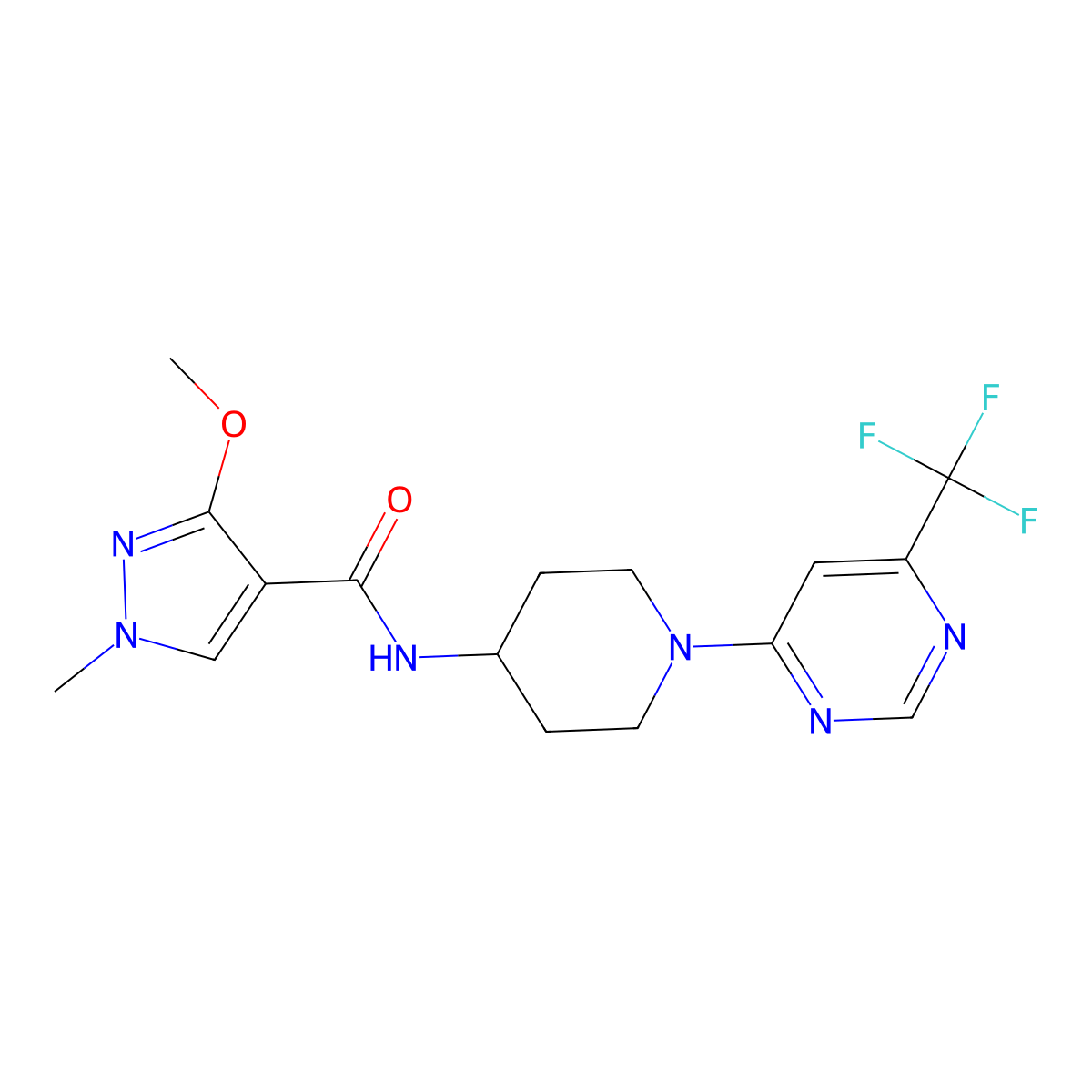 3-methoxy-1-methyl-N-{1-[6-(trifluoromethyl)pyrimidin-4-yl]piperidin-4-yl}-1H-pyrazole-4-carboxamide molecular structure, CAS 2034262-72-9