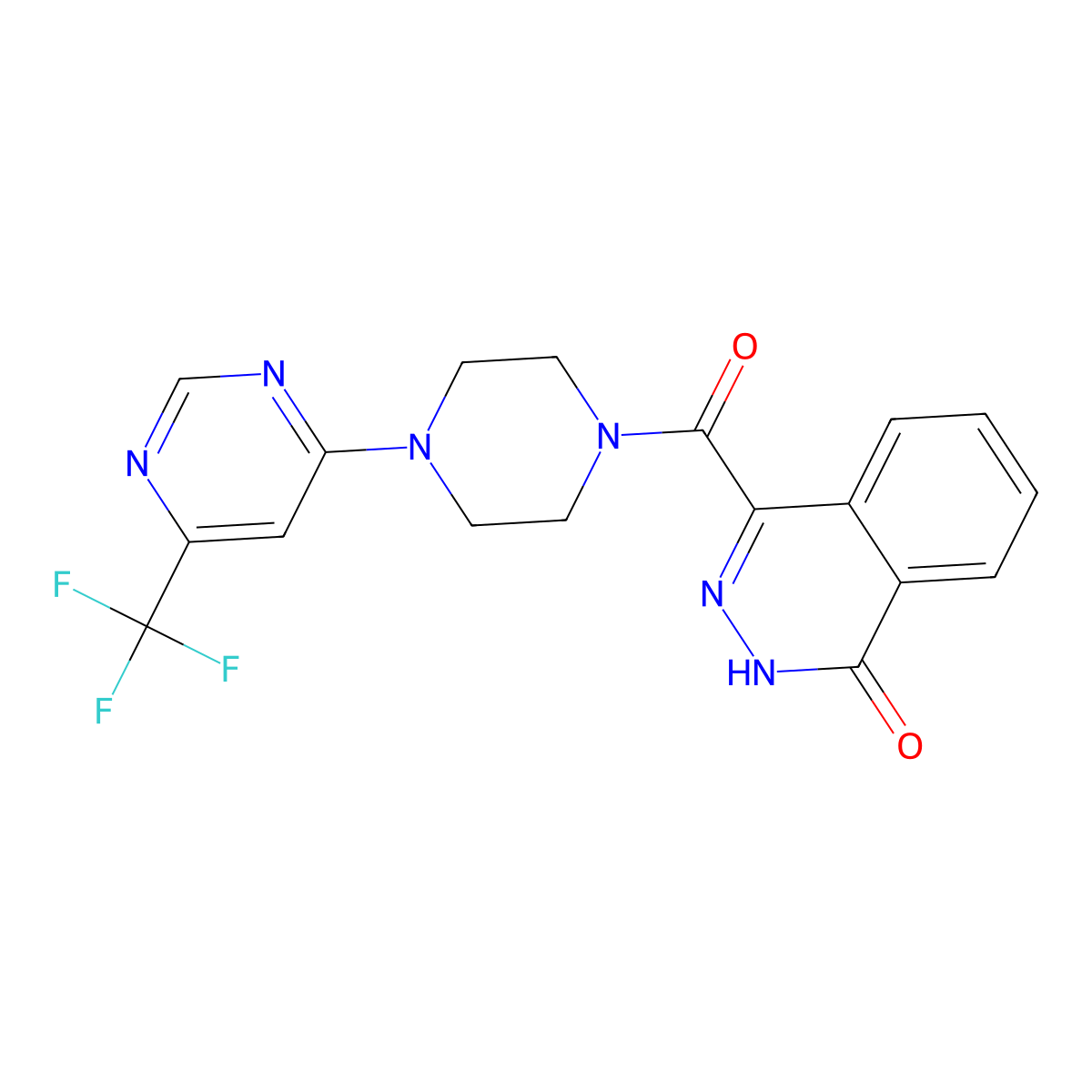 4-(4-(6-(trifluoromethyl)pyrimidin-4-yl)piperazine-1-carbonyl)phthalazin-1(2H)-one molecular structure, CAS 2034262-73-0