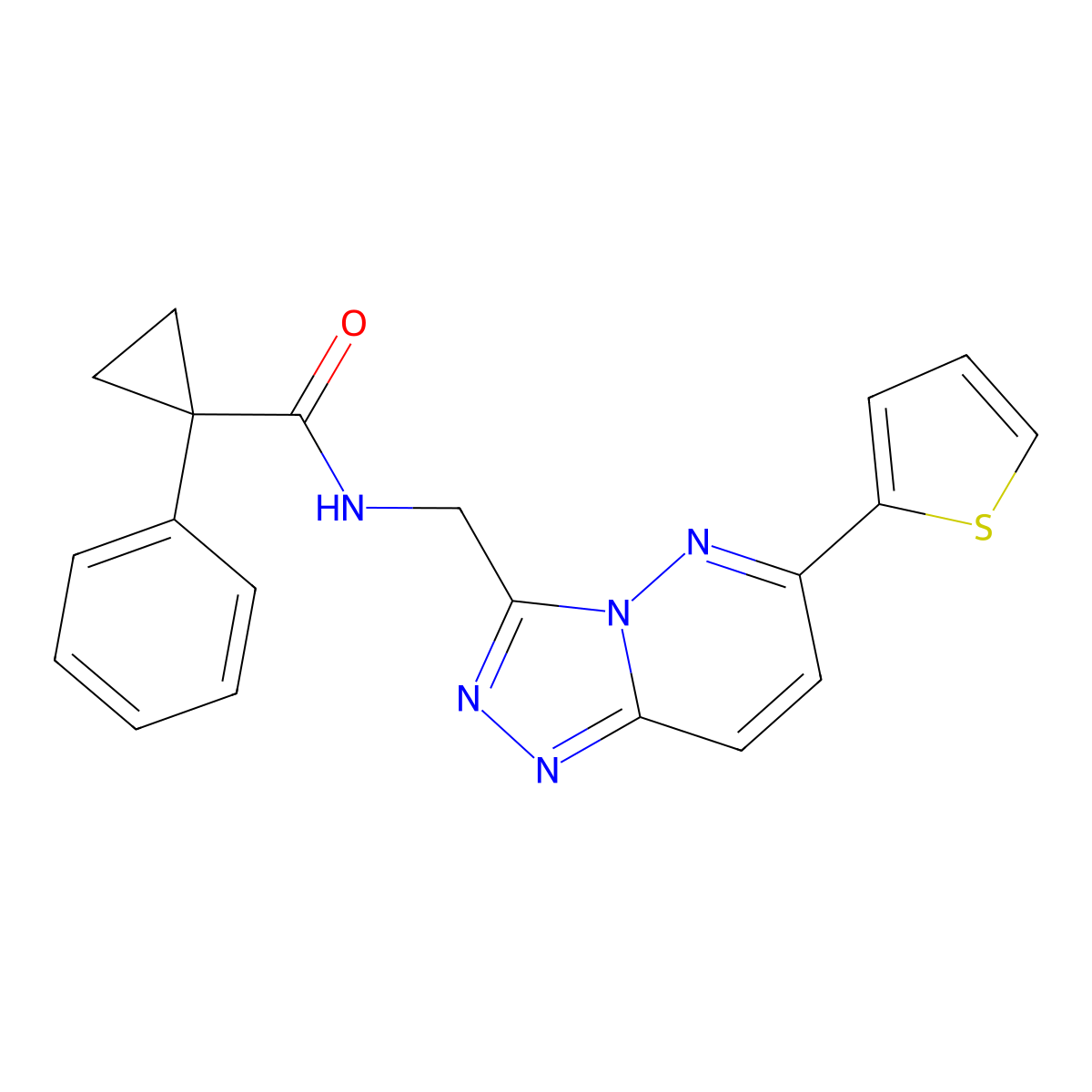 1-phenyl-N-((6-(thiophen-2-yl)-[1,2,4]triazolo[4,3-b]pyridazin-3-yl)methyl)cyclopropanecarboxamide molecular structure, CAS 2034262-79-6
