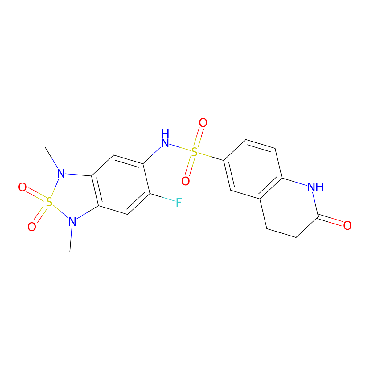 N-(6-fluoro-1,3-dimethyl-2,2-dioxido-1,3-dihydrobenzo[c][1,2,5]thiadiazol-5-yl)-2-oxo-1,2,3,4-tetrahydroquinoline-6-sulfonamide molecular structure, CAS 2034262-81-0