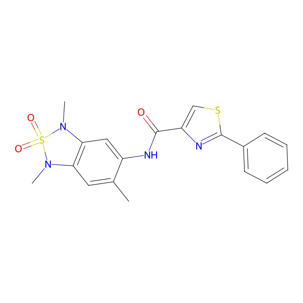2-phenyl-N-(1,3,6-trimethyl-2,2-dioxido-1,3-dihydrobenzo[c][1,2,5]thiadiazol-5-yl)thiazole-4-carboxamide molecular structure, CAS 2034262-90-1
