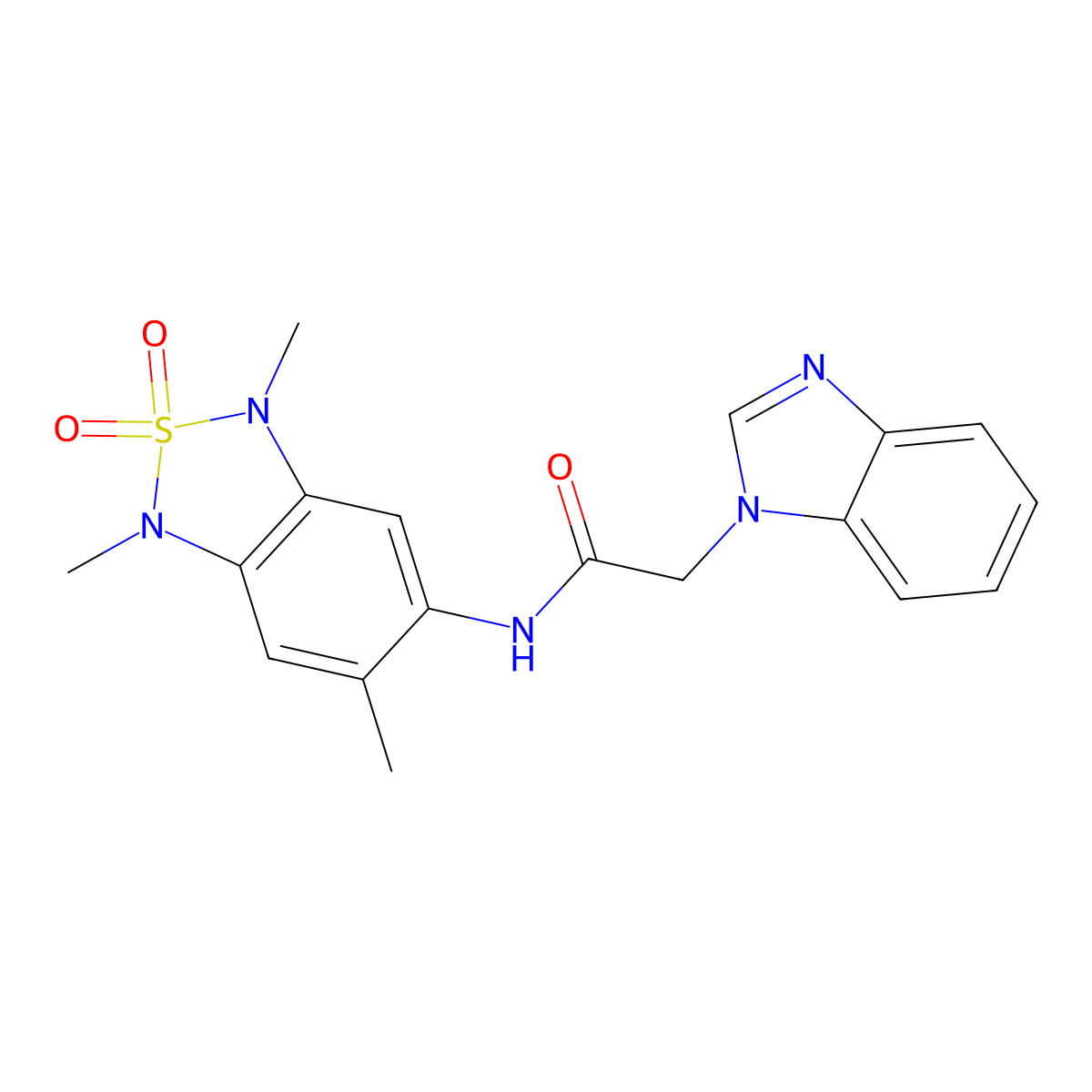 2-(1H-benzo[d]imidazol-1-yl)-N-(1,3,6-trimethyl-2,2-dioxido-1,3-dihydrobenzo[c][1,2,5]thiadiazol-5-yl)acetamide molecular structure, CAS 2034262-93-4