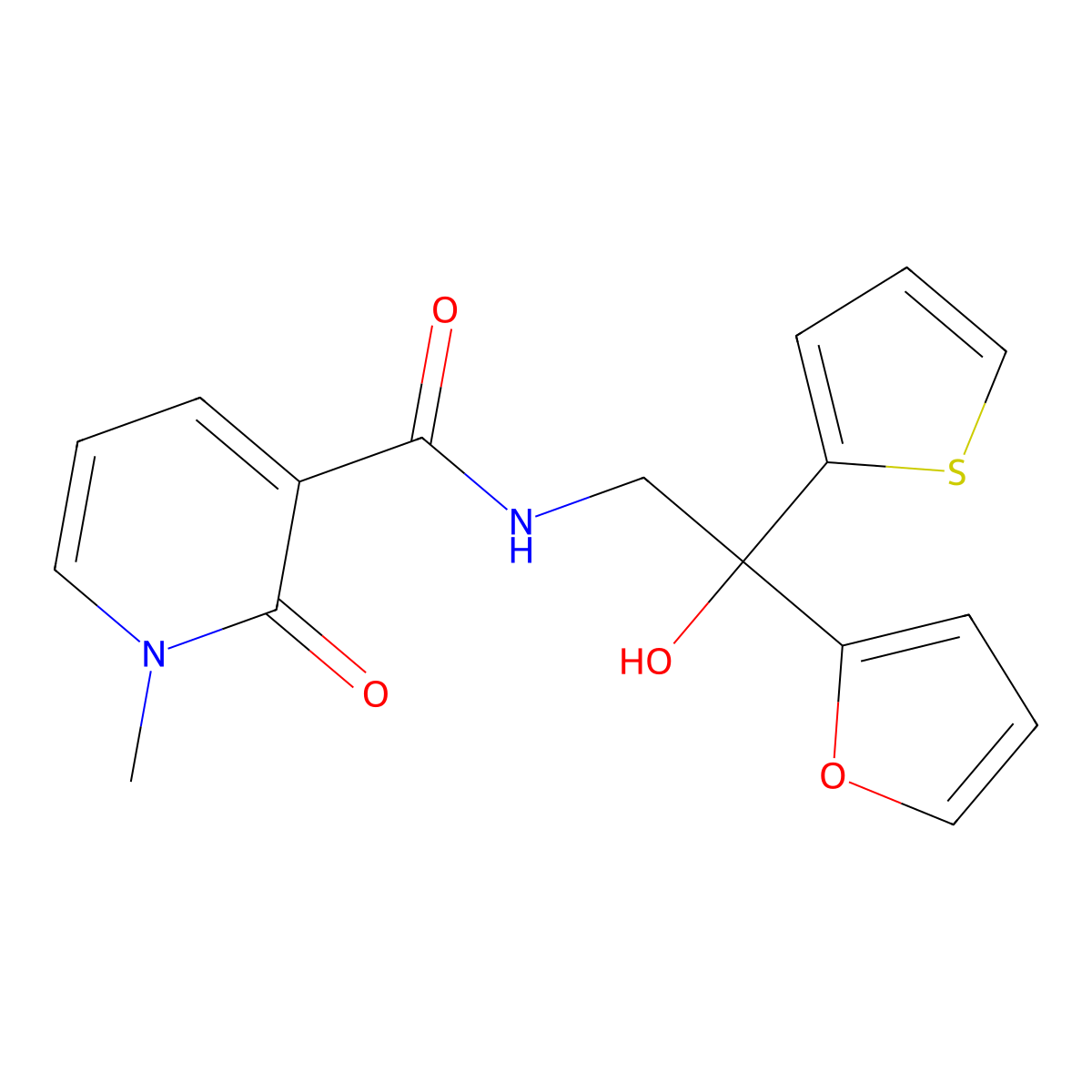 N-(2-(furan-2-yl)-2-hydroxy-2-(thiophen-2-yl)ethyl)-1-methyl-2-oxo-1,2-dihydropyridine-3-carboxamide molecular structure, CAS 2034262-96-7