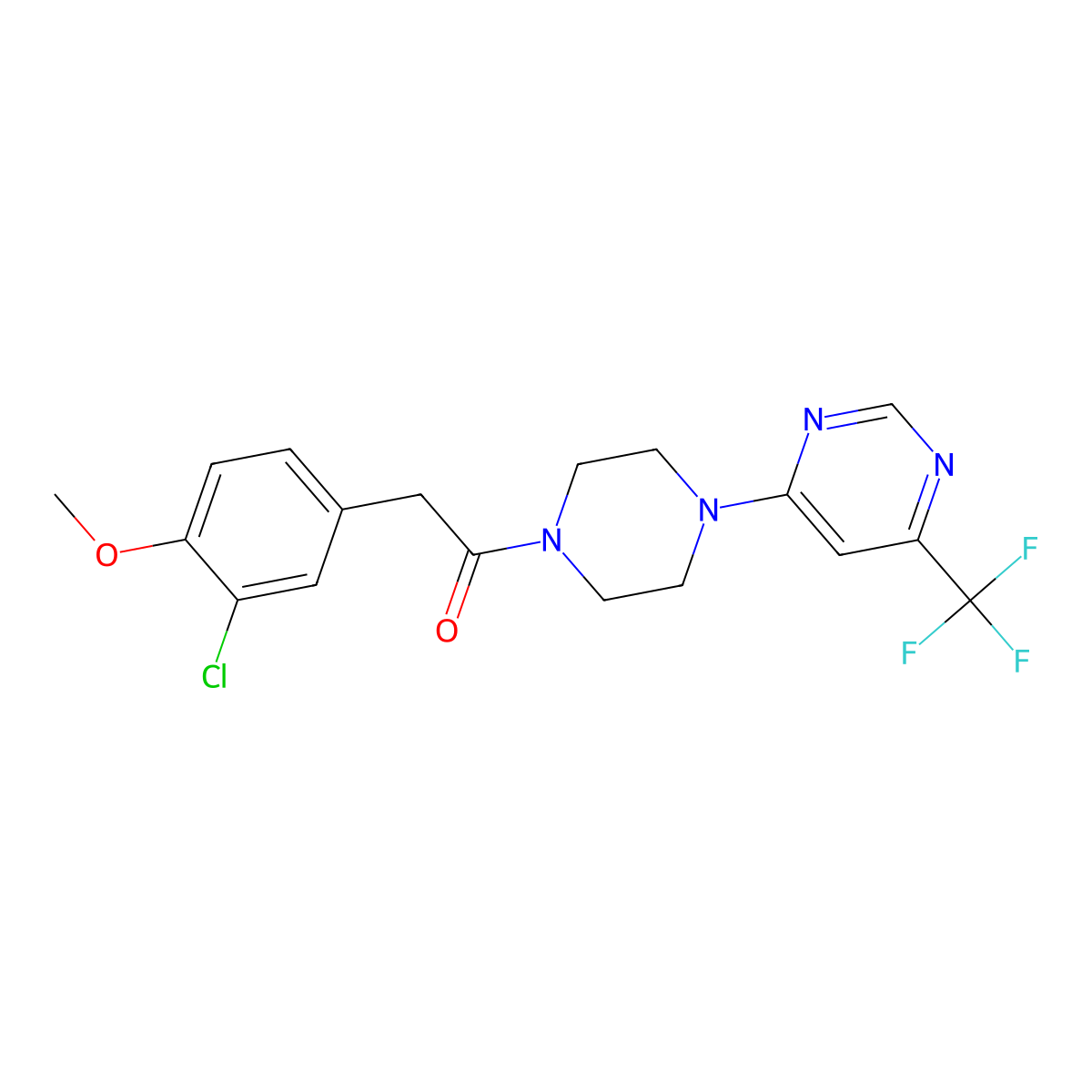 2-(3-Chloro-4-methoxyphenyl)-1-(4-(6-(trifluoromethyl)pyrimidin-4-yl)piperazin-1-yl)ethanone molecular structure, CAS 2034262-97-8