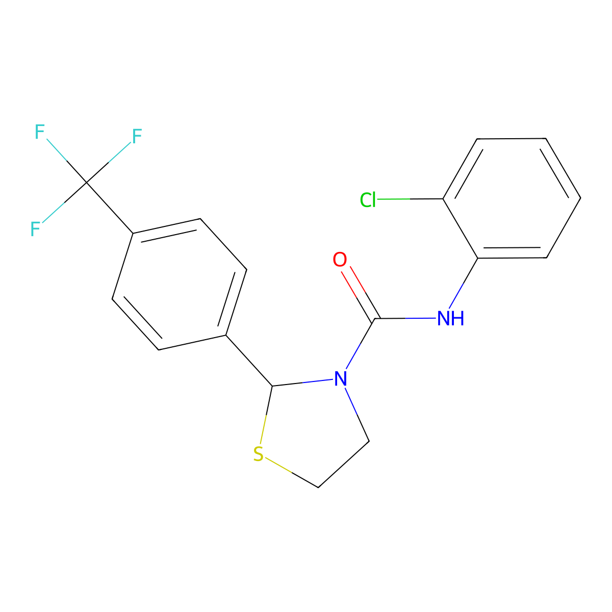 N-(2-chlorophenyl)-2-(4-(trifluoromethyl)phenyl)thiazolidine-3-carboxamide molecular structure, CAS 2034263-00-6