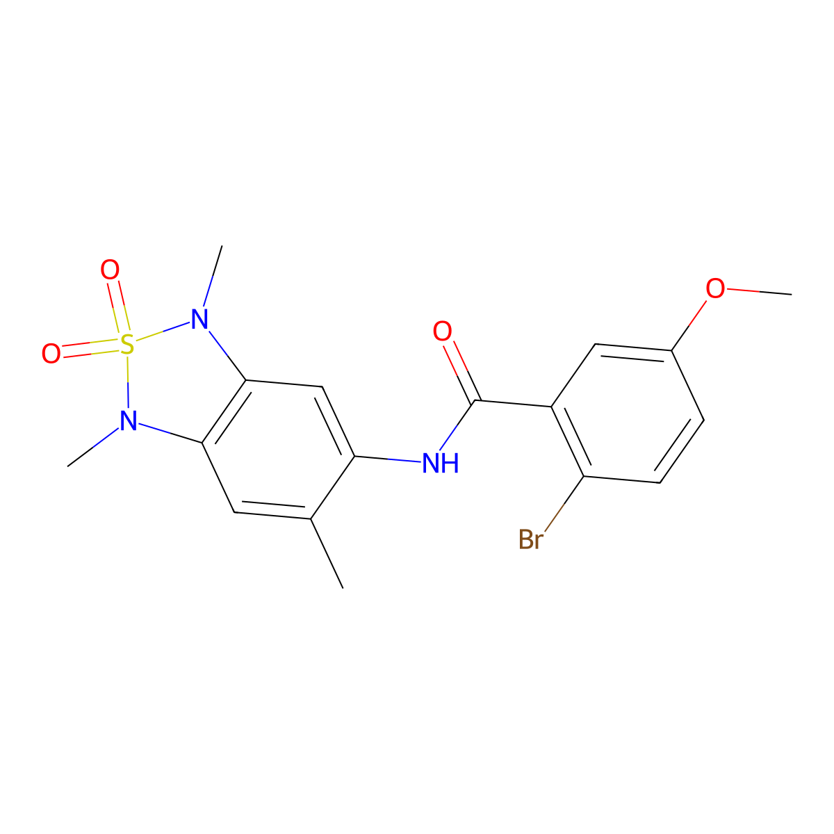 2-bromo-5-methoxy-N-(1,3,6-trimethyl-2,2-dioxido-1,3-dihydrobenzo[c][1,2,5]thiadiazol-5-yl)benzamide molecular structure, CAS 2034263-01-7