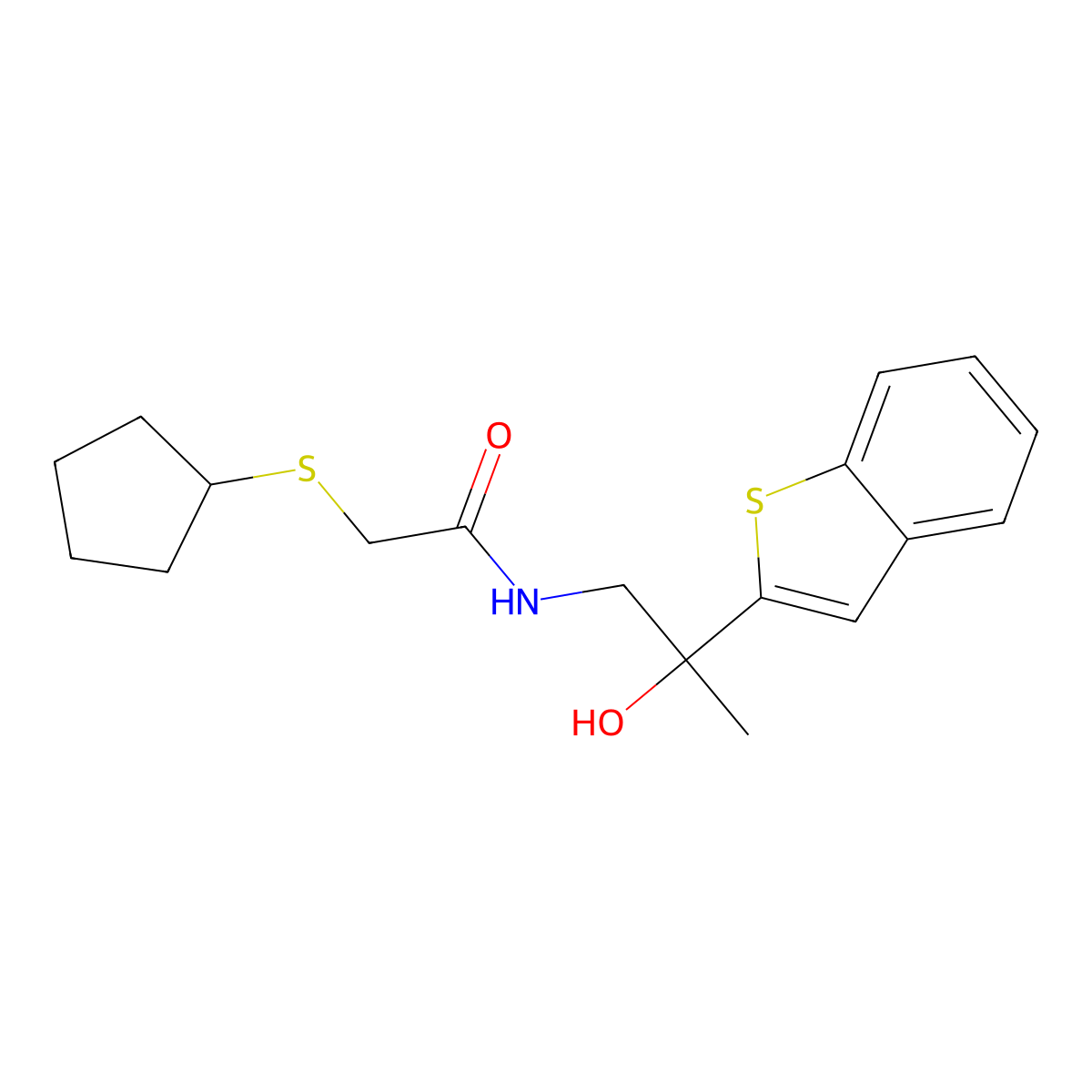 N-(2-(benzo[b]thiophen-2-yl)-2-hydroxypropyl)-2-(cyclopentylthio)acetamide molecular structure, CAS 2034263-05-1