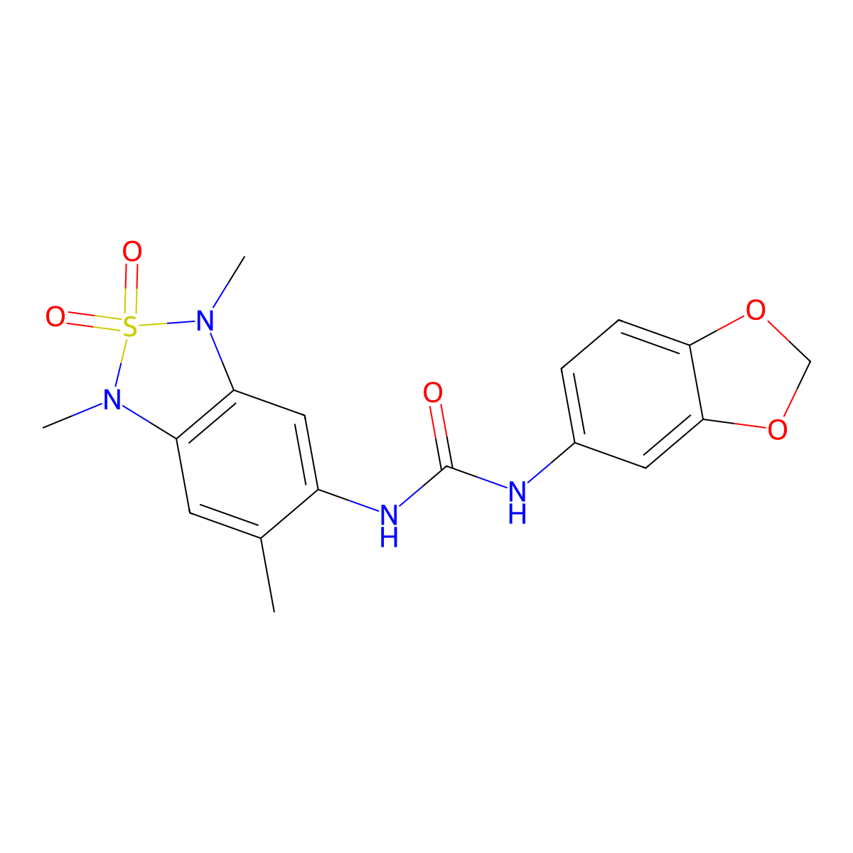 1-(Benzo[d][1,3]dioxol-5-yl)-3-(1,3,6-trimethyl-2,2-dioxido-1,3-dihydrobenzo[c][1,2,5]thiadiazol-5-yl)urea molecular structure, CAS 2034263-06-2