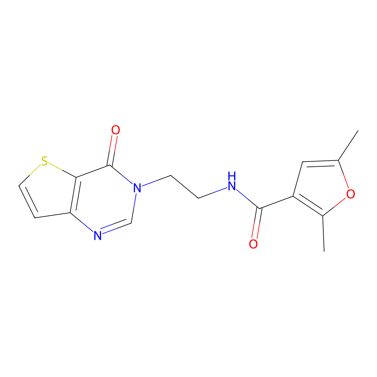 2,5-dimethyl-N-(2-(4-oxothieno[3,2-d]pyrimidin-3(4H)-yl)ethyl)furan-3-carboxamide molecular structure, CAS 2034263-09-5