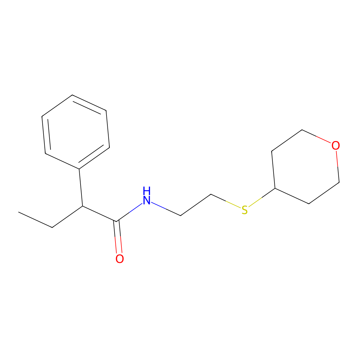 N-[2-(oxan-4-ylsulfanyl)ethyl]-2-phenylbutanamide molecular structure, CAS 2034263-10-8