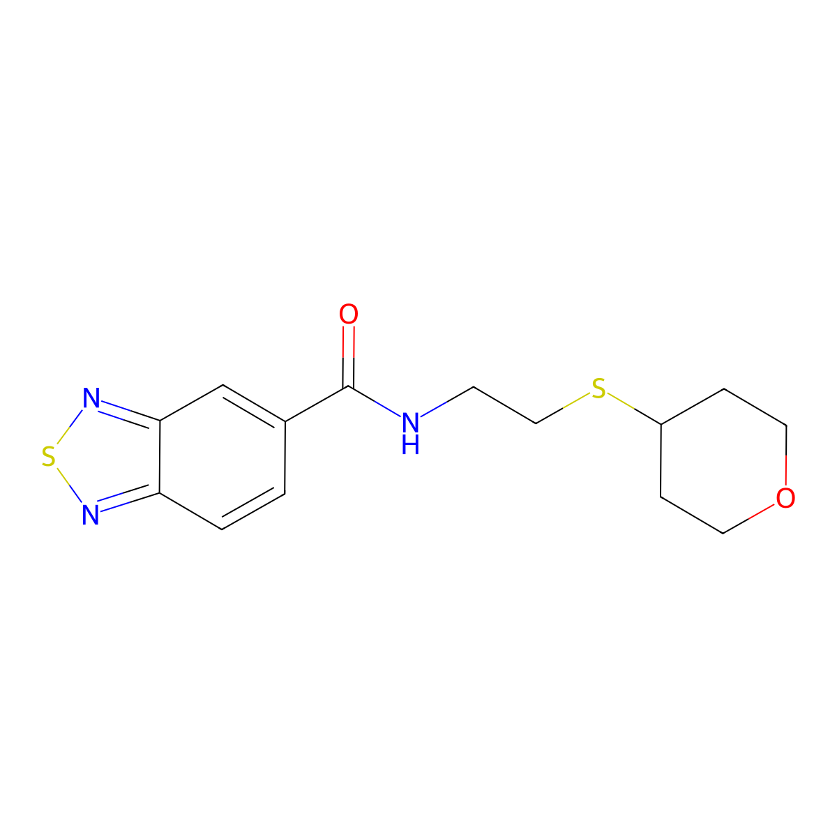 N-[2-(oxan-4-ylsulfanyl)ethyl]-2,1,3-benzothiadiazole-5-carboxamide molecular structure, CAS 2034263-16-4