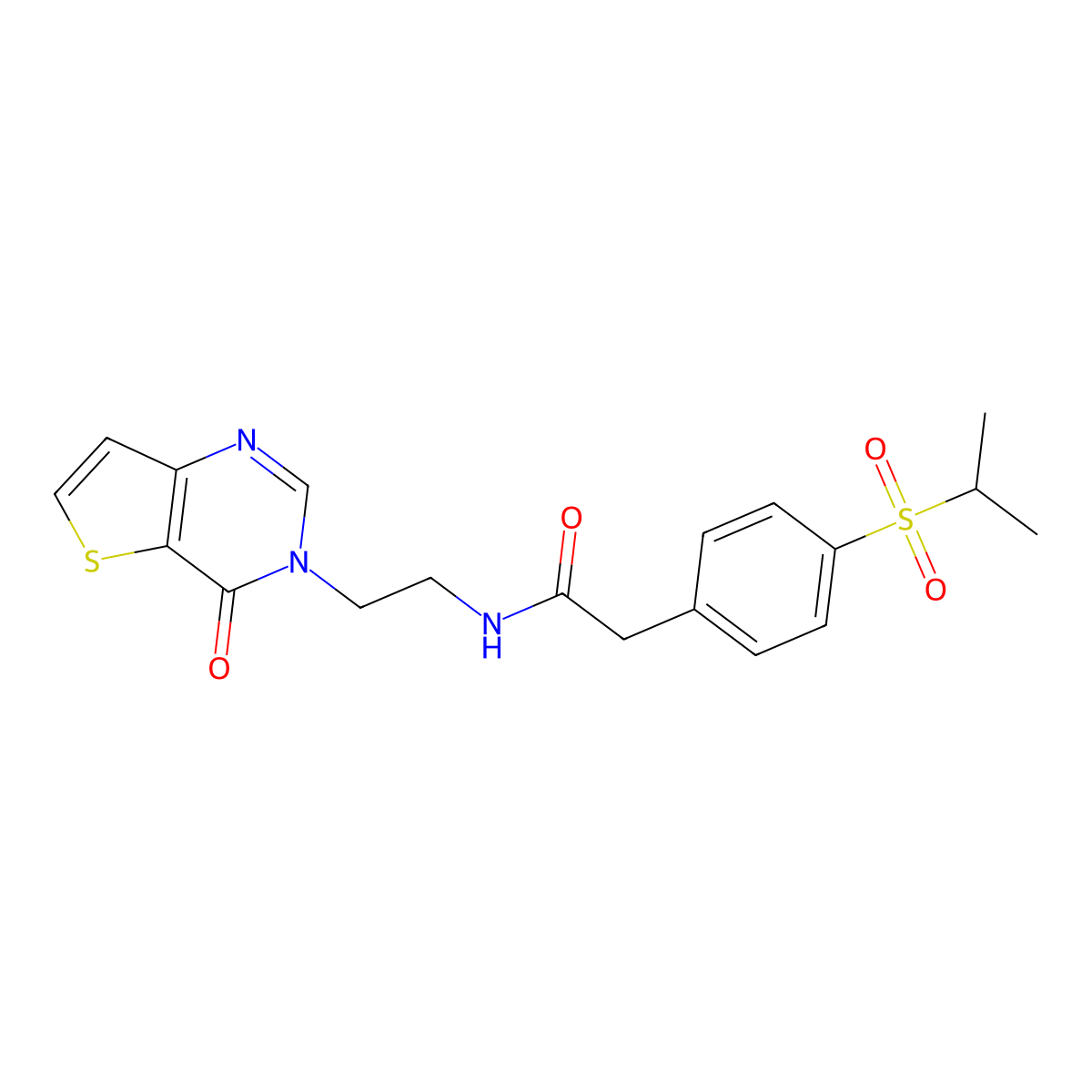 2-(4-(isopropylsulfonyl)phenyl)-N-(2-(4-oxothieno[3,2-d]pyrimidin-3(4H)-yl)ethyl)acetamide molecular structure, CAS 2034263-17-5