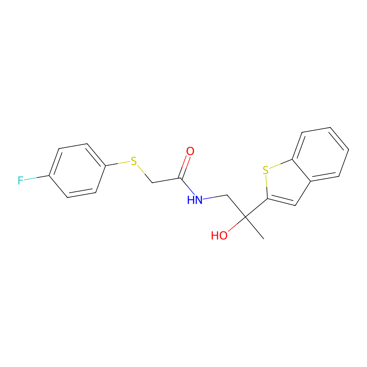 N-(2-(benzo[b]thiophen-2-yl)-2-hydroxypropyl)-2-((4-fluorophenyl)thio)acetamide molecular structure, CAS 2034263-19-7