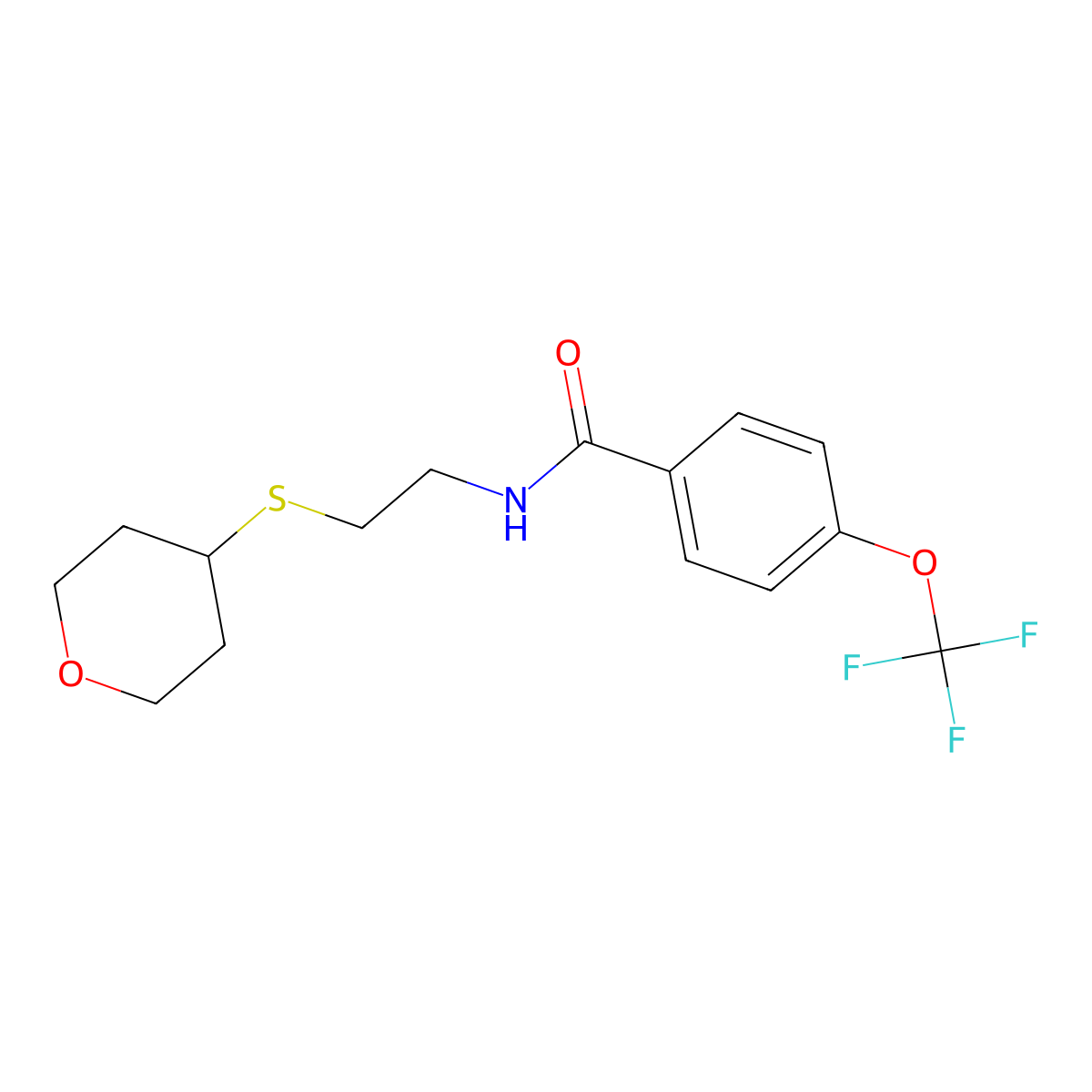 N-[2-(oxan-4-ylsulfanyl)ethyl]-4-(trifluoromethoxy)benzamide molecular structure, CAS 2034263-23-3
