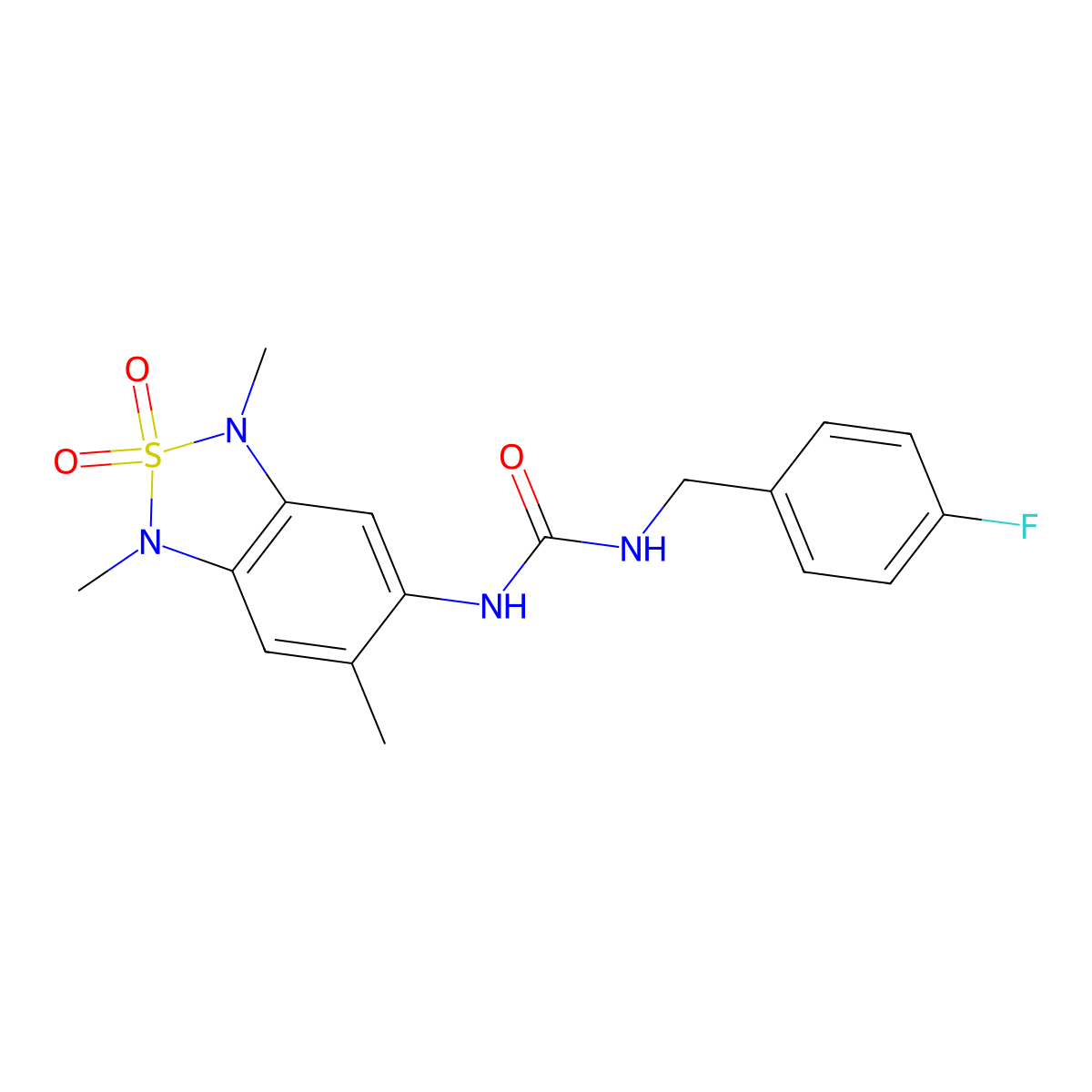 1-(4-Fluorobenzyl)-3-(1,3,6-trimethyl-2,2-dioxido-1,3-dihydrobenzo[c][1,2,5]thiadiazol-5-yl)urea molecular structure, CAS 2034263-27-7