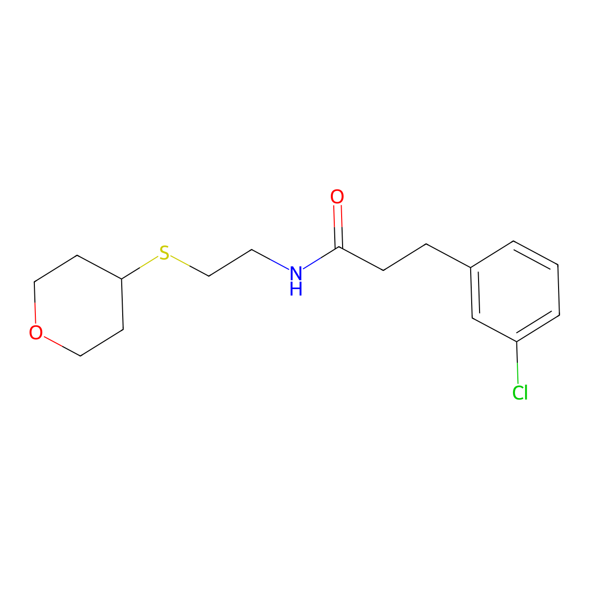 3-(3-chlorophenyl)-N-[2-(oxan-4-ylsulfanyl)ethyl]propanamide molecular structure, CAS 2034263-29-9
