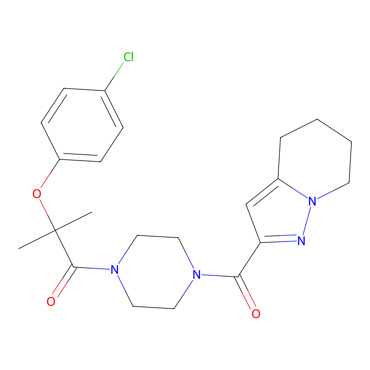 2-(4-Chlorophenoxy)-2-methyl-1-(4-(4,5,6,7-tetrahydropyrazolo[1,5-a]pyridine-2-carbonyl)piperazin-1-yl)propan-1-one molecular structure, CAS 2034263-30-2