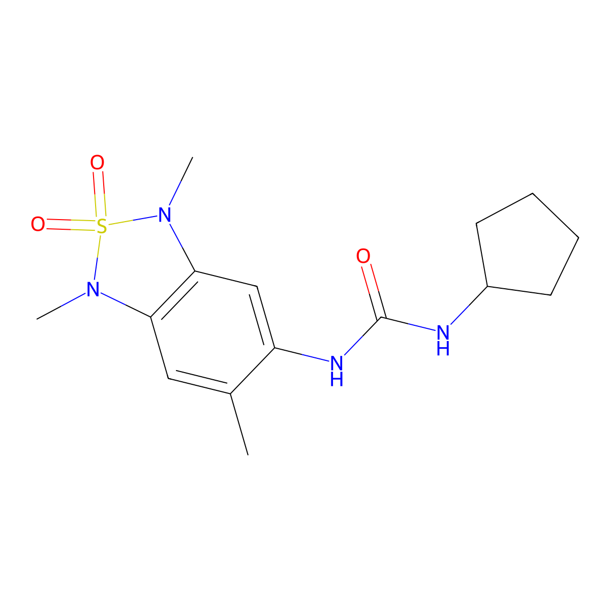 1-Cyclopentyl-3-(1,3,6-trimethyl-2,2-dioxido-1,3-dihydrobenzo[c][1,2,5]thiadiazol-5-yl)urea molecular structure, CAS 2034263-33-5