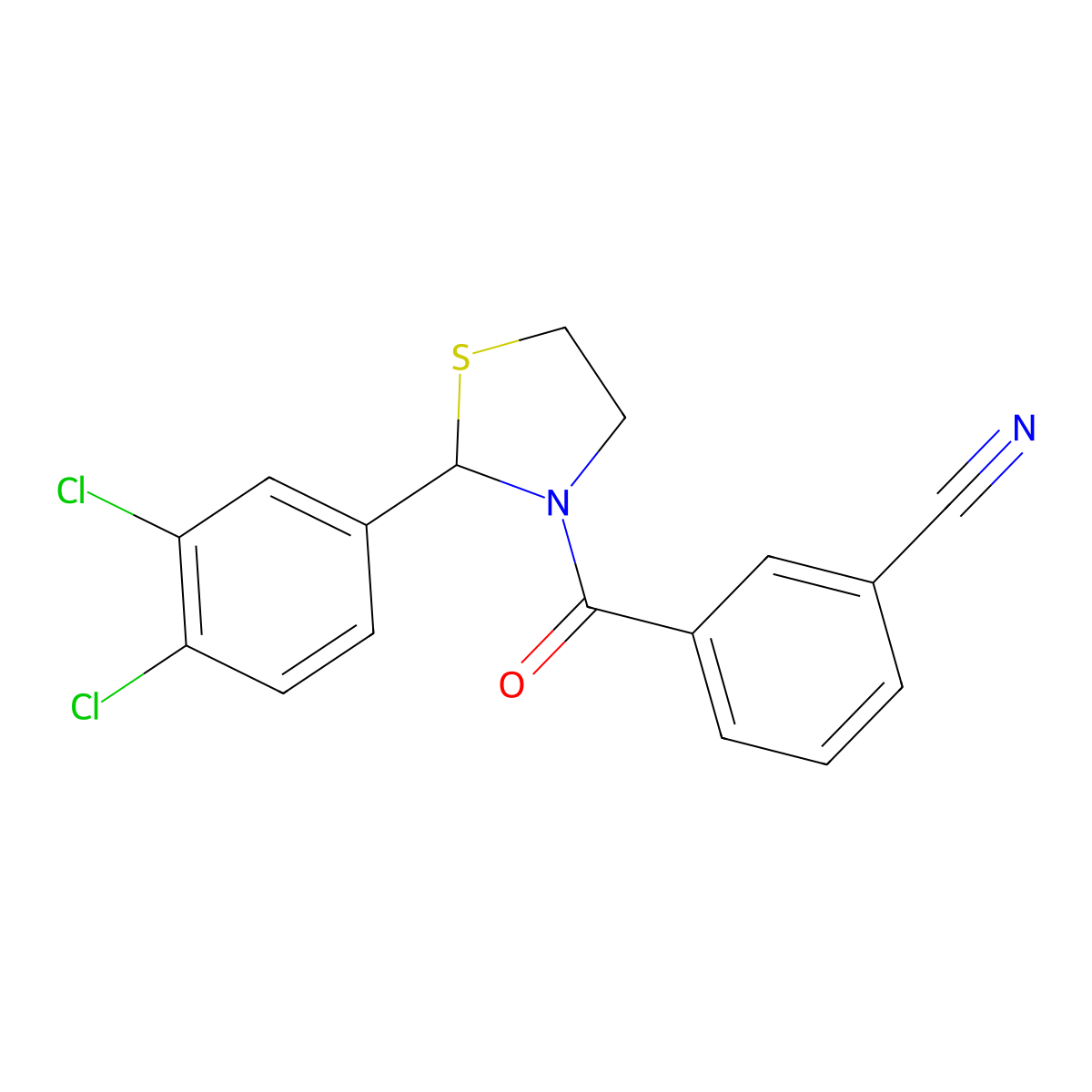 3-(2-(3,4-Dichlorophenyl)thiazolidine-3-carbonyl)benzonitrile molecular structure, CAS 2034263-45-9