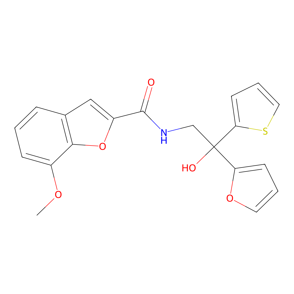 N-(2-(furan-2-yl)-2-hydroxy-2-(thiophen-2-yl)ethyl)-7-methoxybenzofuran-2-carboxamide molecular structure, CAS 2034263-52-8