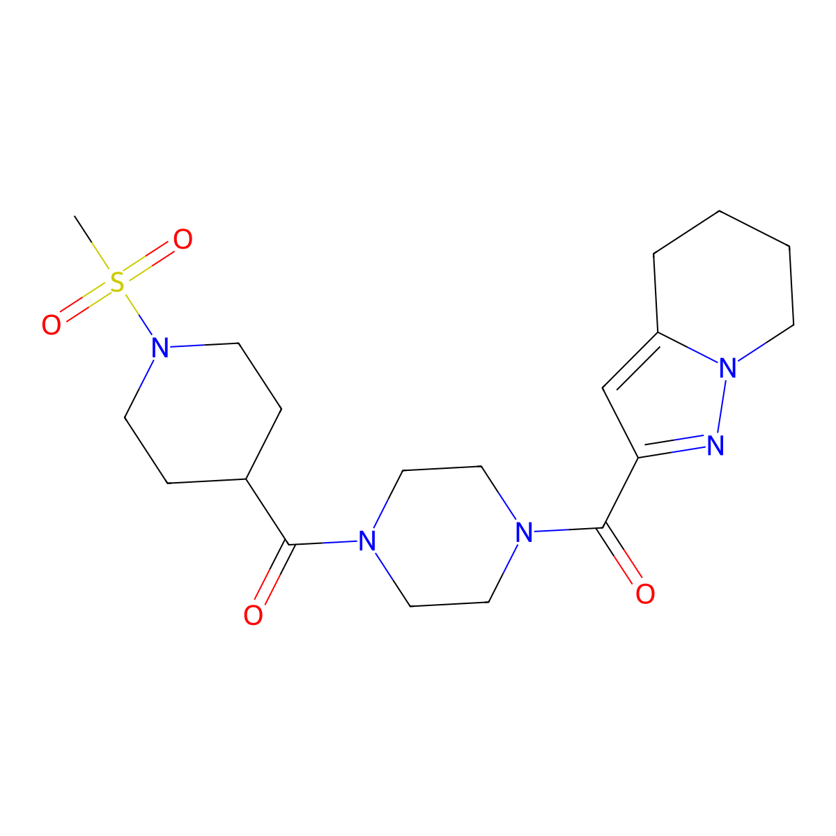 (1-(Methylsulfonyl)piperidin-4-yl)(4-(4,5,6,7-tetrahydropyrazolo[1,5-a]pyridine-2-carbonyl)piperazin-1-yl)methanone molecular structure, CAS 2034263-53-9