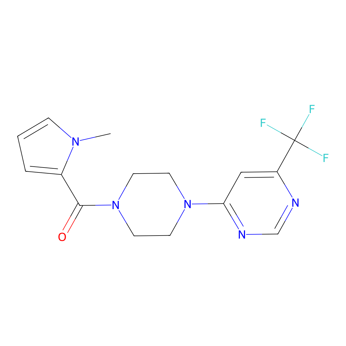 (1-methyl-1H-pyrrol-2-yl)(4-(6-(trifluoromethyl)pyrimidin-4-yl)piperazin-1-yl)methanone molecular structure, CAS 2034263-54-0